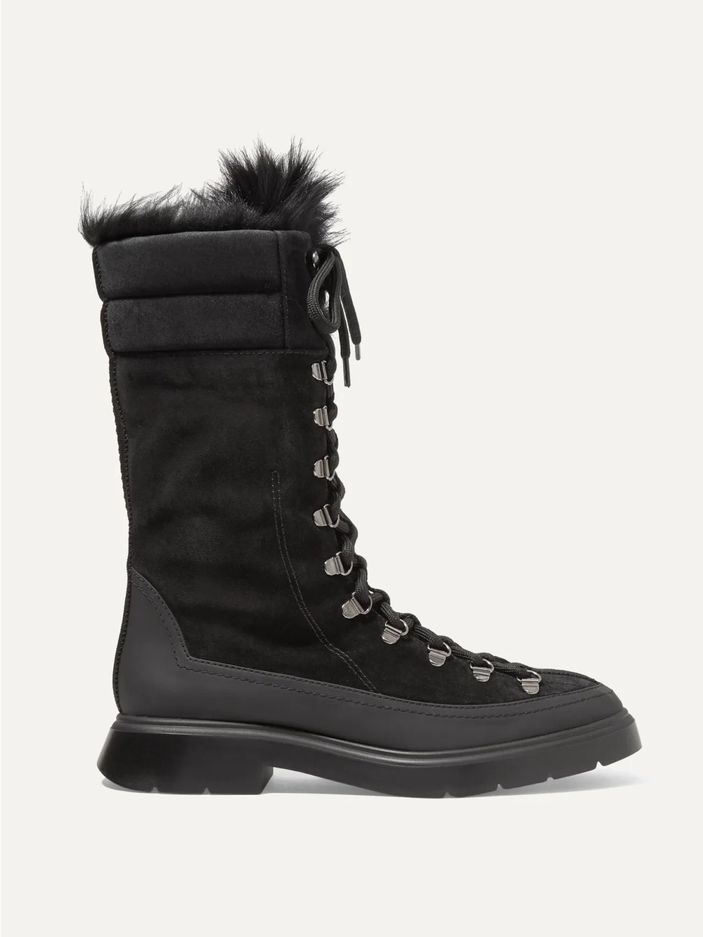 Stuart Weitzman Jessie Shearling and Rubber-Trimmed Suede Boots